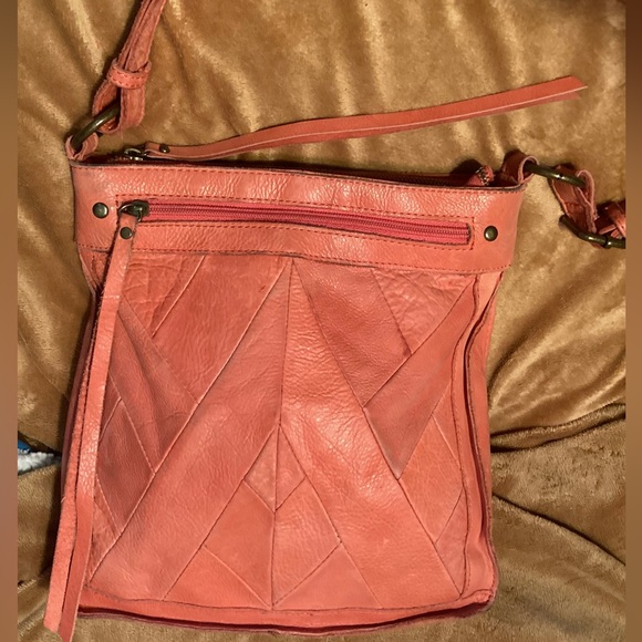 Lucky Brand Rayla Leather Crossbody Shoulder Handbag Boho Tassel Zip Tangerine - Picture 2 of 14
